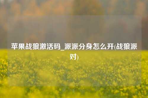 苹果战狼激活码_派派分身怎么开(战狼派对)